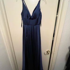 satin blue gown
